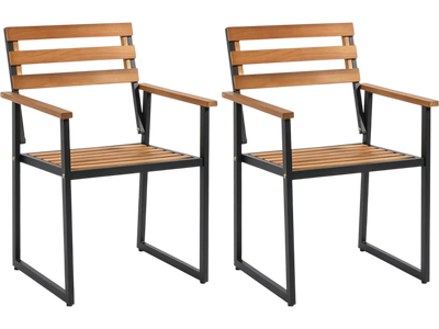 Costway Acacia Wood Outdoor Dining Chairs Heavy-Duty Metal Frame 10680469 New