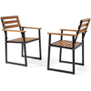 Set of 2 acacia wood outdoor dining chairs with a heavy-duty metal frame, perfect for patio or garden use.