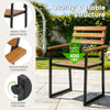 Acacia wood outdoor dining chair with heavy-duty metal frame, supports up to 400 lbs, perfect for patio or garden use.