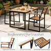 Acacia wood outdoor dining chairs set of 2 features a heavy-duty metal frame and ergonomic backrest for patio comfort.