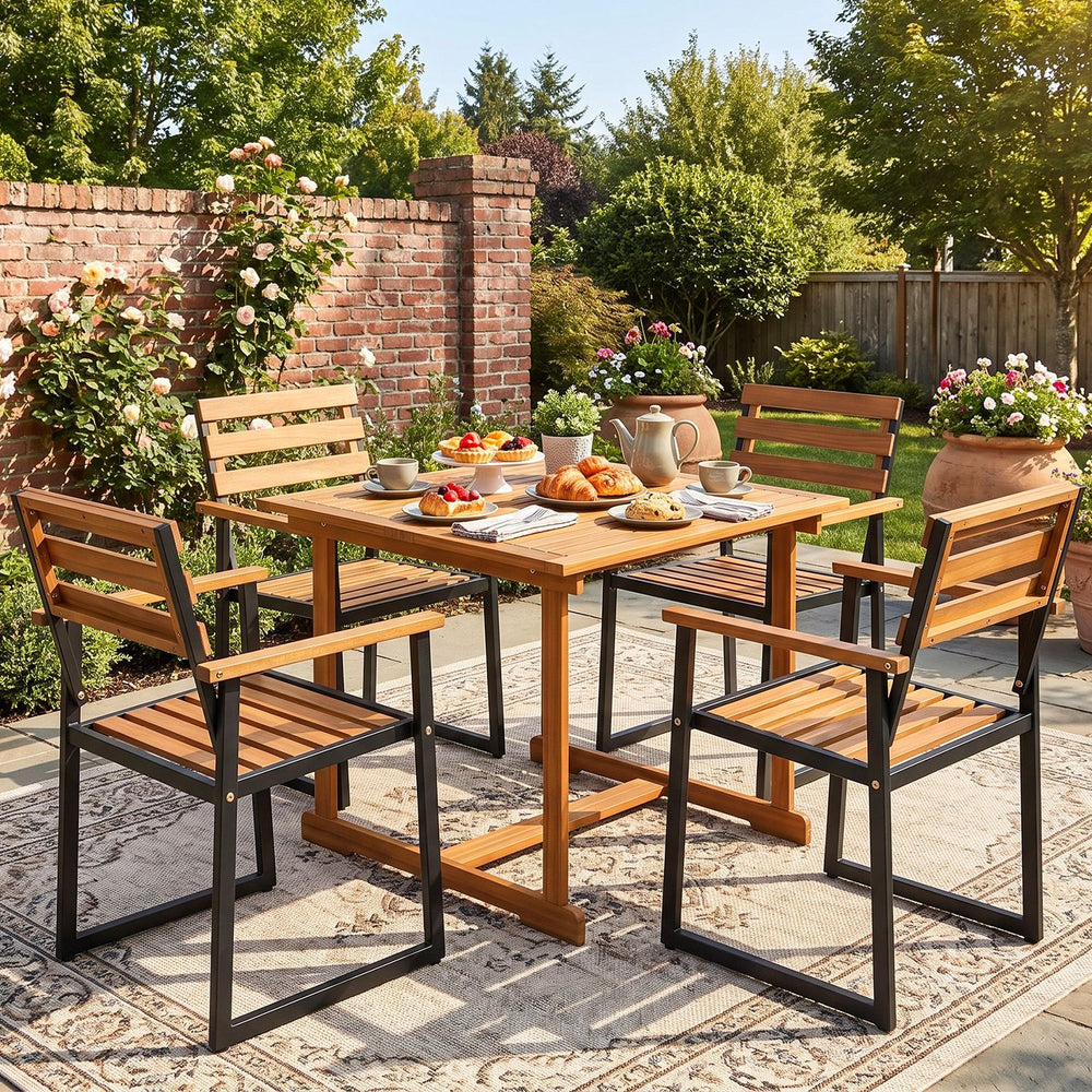 Set of 3 Acacia Wood Outdoor Dining Chairs with Wooden Backrest-Set of 3 - Gallery View 1 of 7