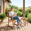 Oversized acacia wood rocking chair with high back and armrests, perfect for outdoor relaxation on porches or decks.