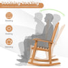 Oversized acacia wood rocking chair with high back and armrests, perfect for outdoor reading and relaxing.