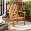 Natural acacia wood Adirondack chair with high backrest, perfect for outdoor patio and porch relaxation.