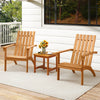 Natural acacia wood Adirondack chairs with ergonomic backrest and armrests, perfect for porch or patio relaxation.