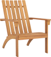 Natural acacia wood Adirondack chair with inclined seat and high backrest, perfect for porch or backyard relaxation.