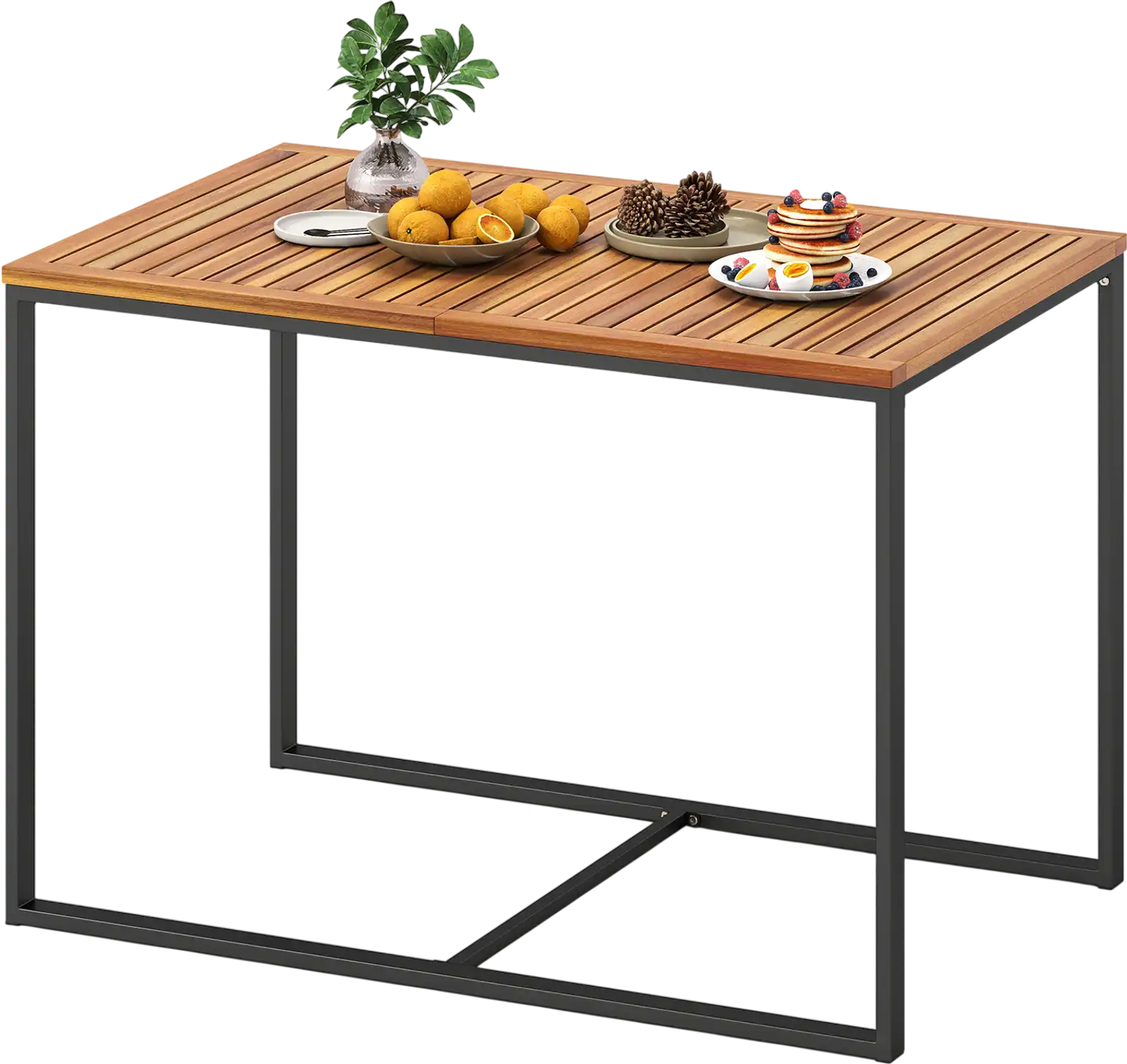 Costway Acacia Wood Patio Dining Table Metal Frame 79553866 New