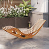 Acacia wood patio rocking sun lounger with ergonomic curved seat, perfect for poolside relaxation and backyard elegance.
