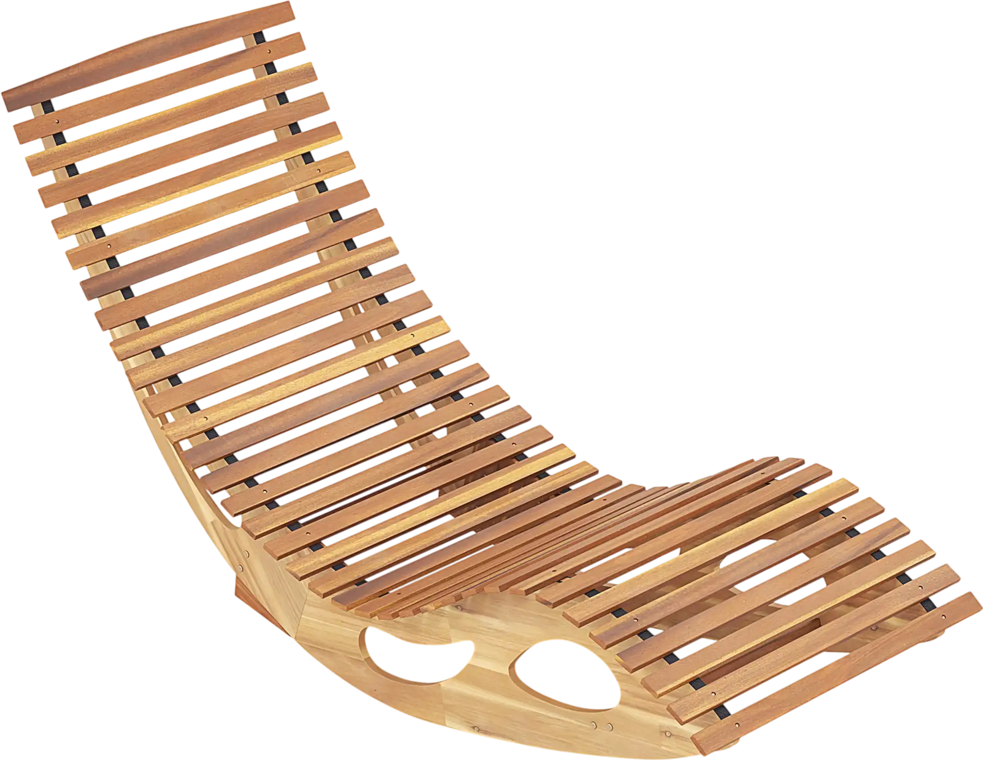 Costway Acacia Wood Patio Rocking Chaise Lounge Ergonomic Curved Seat 56421978 New