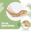 Acacia wood patio rocking sun lounger with ergonomic curved seat and anti-tipping stoppers for backyard relaxation.