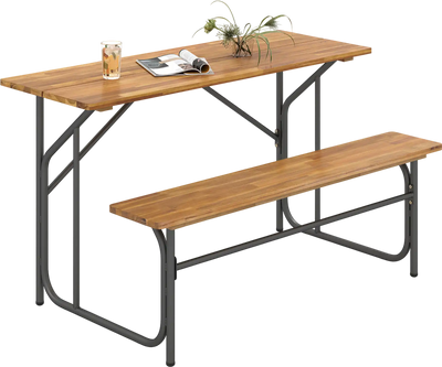 Costway Acacia Wood Patio Table Bench 2-Person One-Side Picnic Table 70224022 New