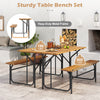 Acacia wood patio table bench set for 2, featuring a heavy-duty metal frame, ideal for outdoor relaxation.