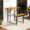 Acacia wood patio table and bench set with a single-side design, perfect for solo relaxation on balconies or gardens.