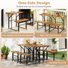 Acacia wood patio table and bench set with one-side design, ideal for outdoor relaxation in balconies or gardens.