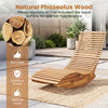 Acacia wood rocking patio lounge chair features a wax oil finish, ergonomic design, and a 21.5" slatted seating area for comfort.