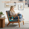 Accent chair with gray corduroy upholstery, 105-degree inclined backrest, and lumbar pillow for ergonomic comfort.