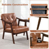Accent chair with inclined backrest in faux leather, featuring a 400 lbs weight capacity and flared legs for living room use.