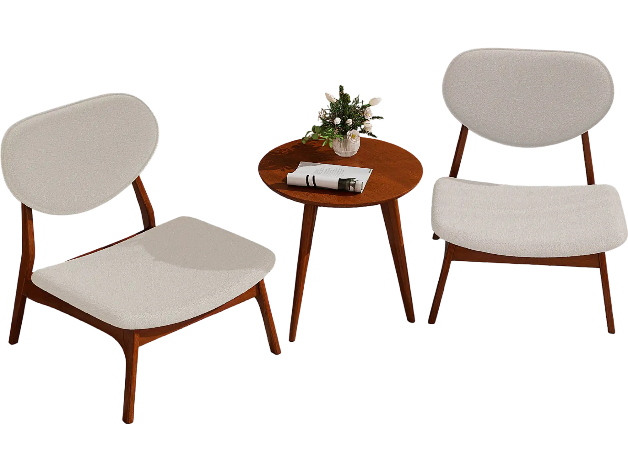 Costway Set of 2 Upholstered Accent Chairs with Side Table Solid Wood Frame Beige 782413956 New