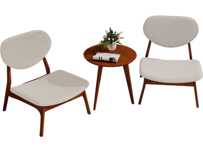 Costway Set of 2 Upholstered Accent Chairs with Side Table Solid Wood Frame Beige 782413956 New