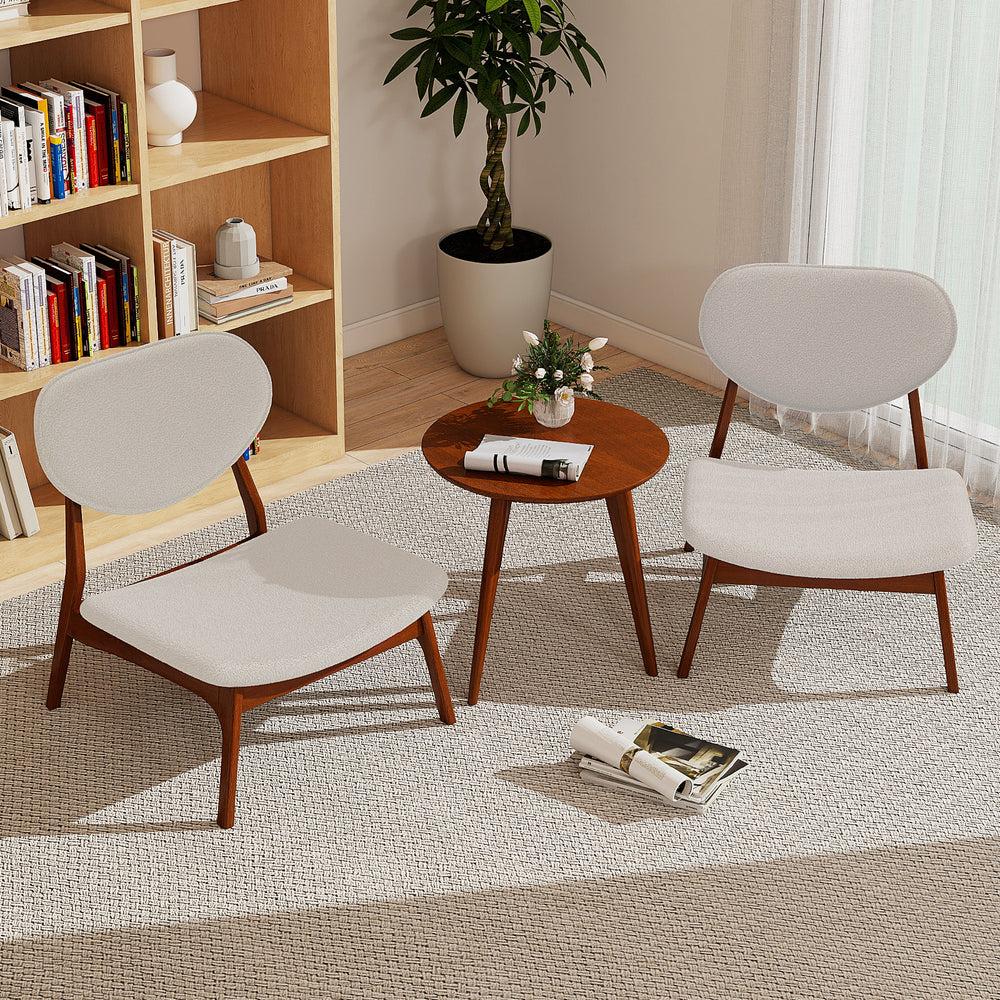 Accent Chairs Set of 2 with Side Table and Solid Wood Frame-Beige - Gallery View 1 of 10