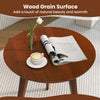 Round side table with wood grain surface, perfect for accent chairs set, adding warmth to living spaces.