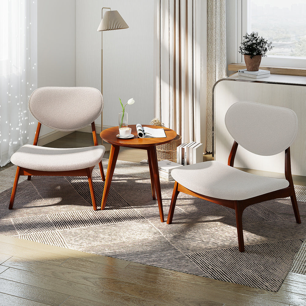 Beige accent chair with a solid wood frame and plush lamb velvet fabric, offering ergonomic support and stylish appeal.