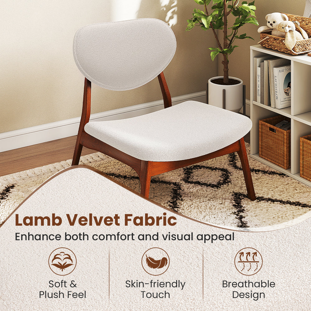 Accent chair in beige lamb velvet fabric with solid wood frame, designed for comfort and visual appeal in any room.