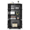 Black accent storage cabinet with adjustable shelves, featuring antique finish and spacious compartments for organized.