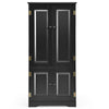 Front view of the black accent storage cabinet with antique finish, highlighting its elegant design and spacious.