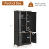 Accent storage cabinet in black with adjustable shelves, showcasing dimensions and elegant antique finish for versatile.