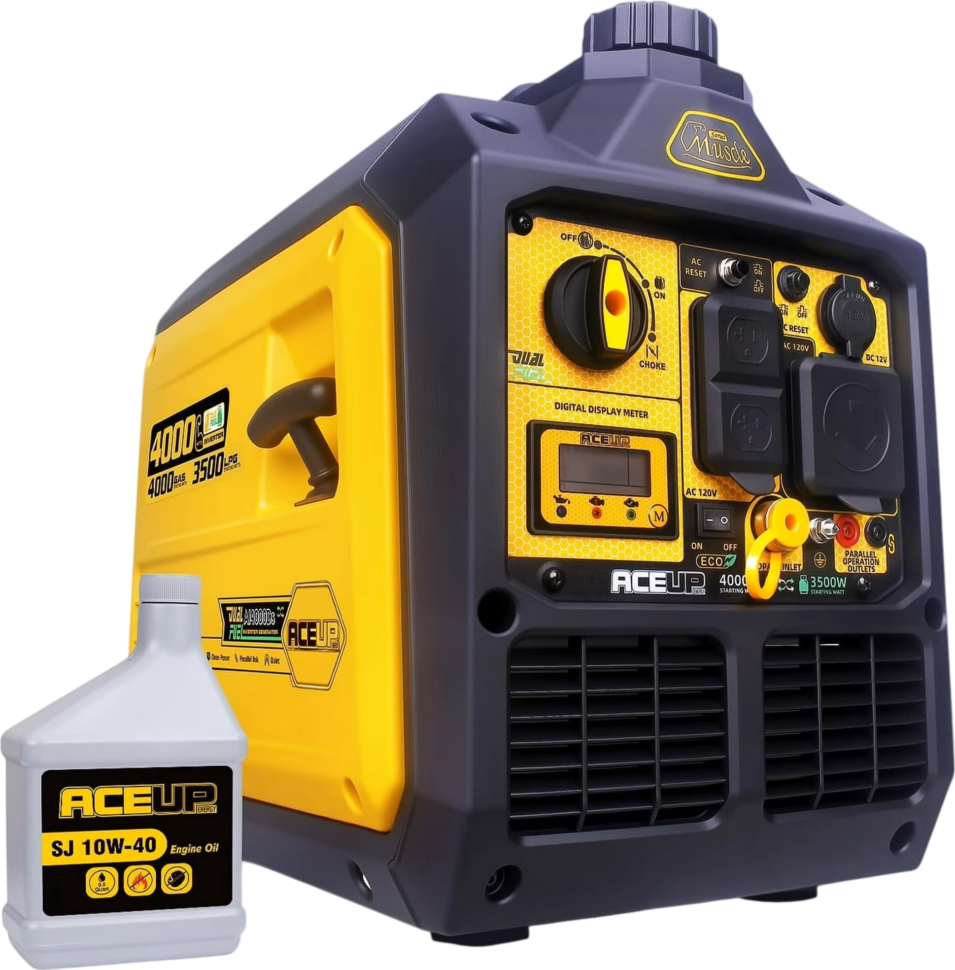 Aceup Energy AI4000DS Inverter Generator 3200/4000W Dual Fuel Gas Propane 30A Low THD New
