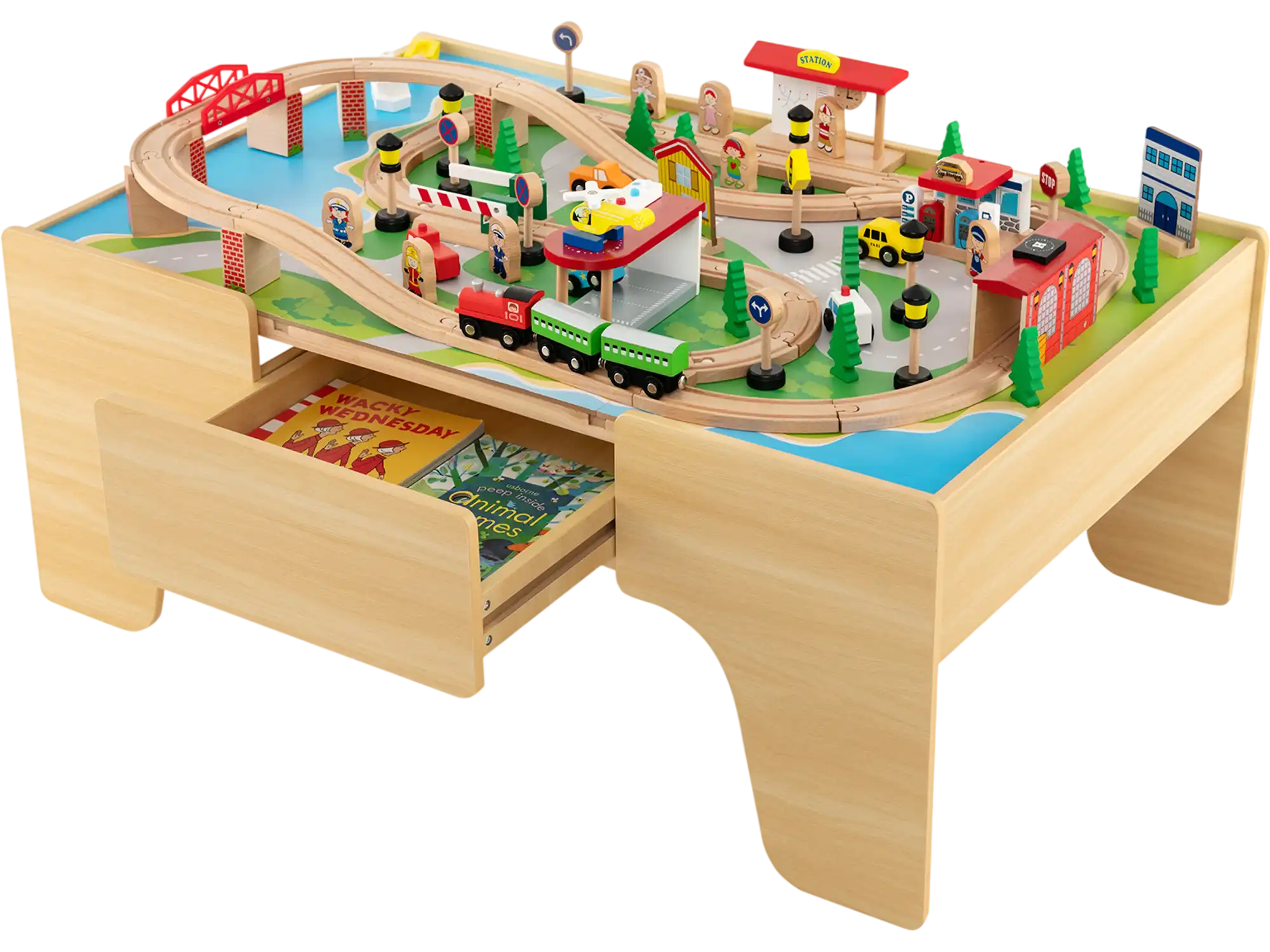 Costway 84-Piece Wooden Train Set Table Reversible Detachable Top 95723468 New