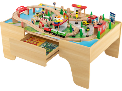 Costway 84-Piece Wooden Train Set Table Reversible Detachable Top 95723468 New