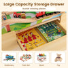 Large capacity storage drawer of the 84-piece wooden train set, ideal for organizing toys, books, and stationery.