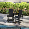 Black 2-seat Adirondack chair set with a double connecting tray, perfect for poolside or patio relaxation.