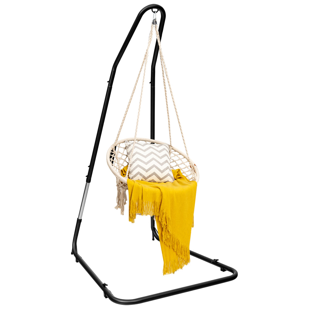 Adjustable hammock chair stand with heavy-duty steel frame, height adjustable from 78.7" to 98.4", perfect for indoor.