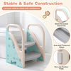 Adjustable 2-step kids helper stool in gray with safety handles, anti-skid steps, and non-slip rubber pads for secure.