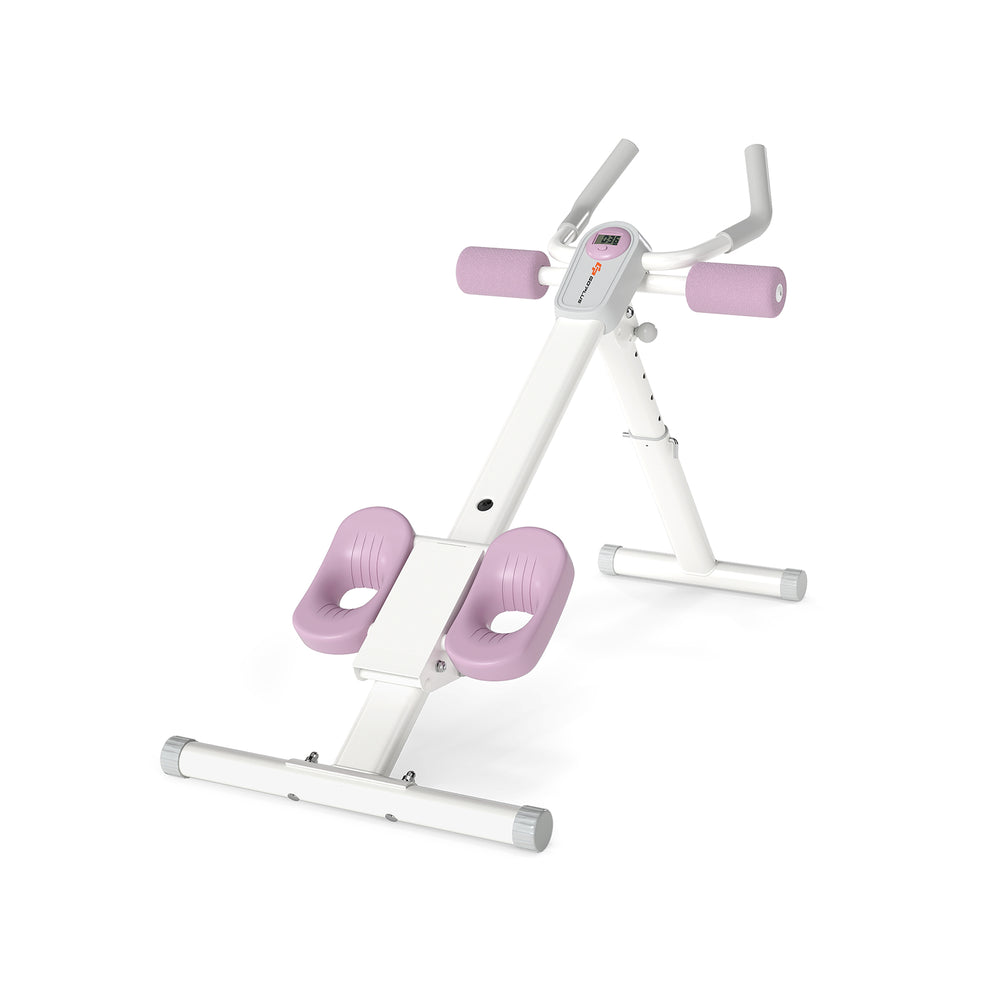 Adjustable abdominal trainer in white with soft knee cushions and anti-slip handles for effective ab workouts.