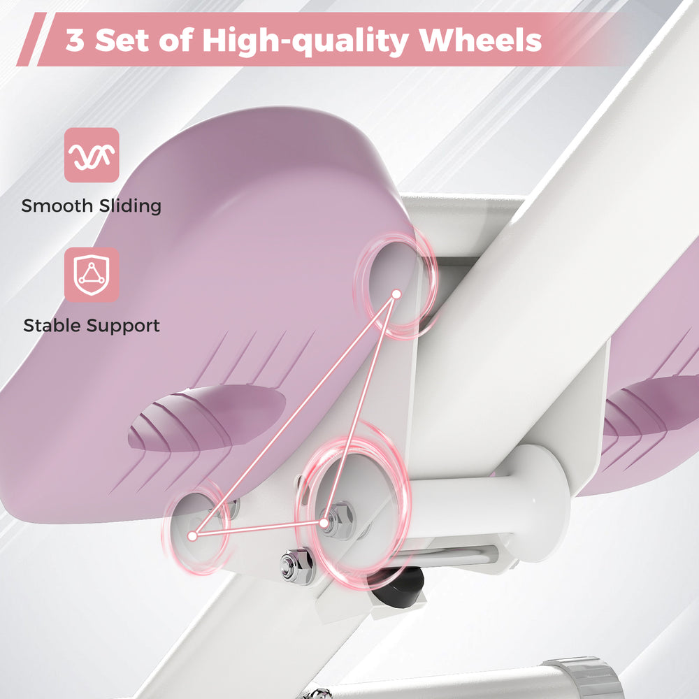 Close-up of the adjustable abdominal trainer's high-quality wheels, designed for smooth sliding and stable support.