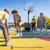 Adjustable basketball hoop with shatterproof backboard, suitable for all ages, perfect for outdoor play and stability.
