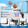 Adjustable basketball hoop with shatterproof PET backboard, reinforced support, and portable design for indoor and.