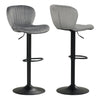 Adjustable gray velvet counter height chairs set of 2 with 360° swivel and round metal base for home bars and dining.