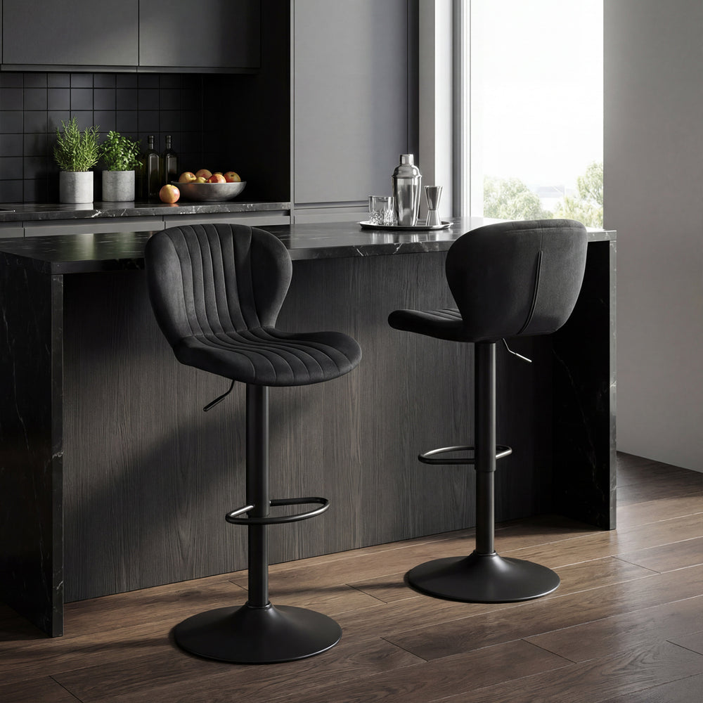 Adjustable Counter Height Chairs Set of 2 with Velvet Upholstered Backrests-Black - Gallery View 1 of 10