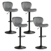 Set of 4 adjustable counter height chairs with gray velvet upholstery and 360° swivel design for home bars and dining.