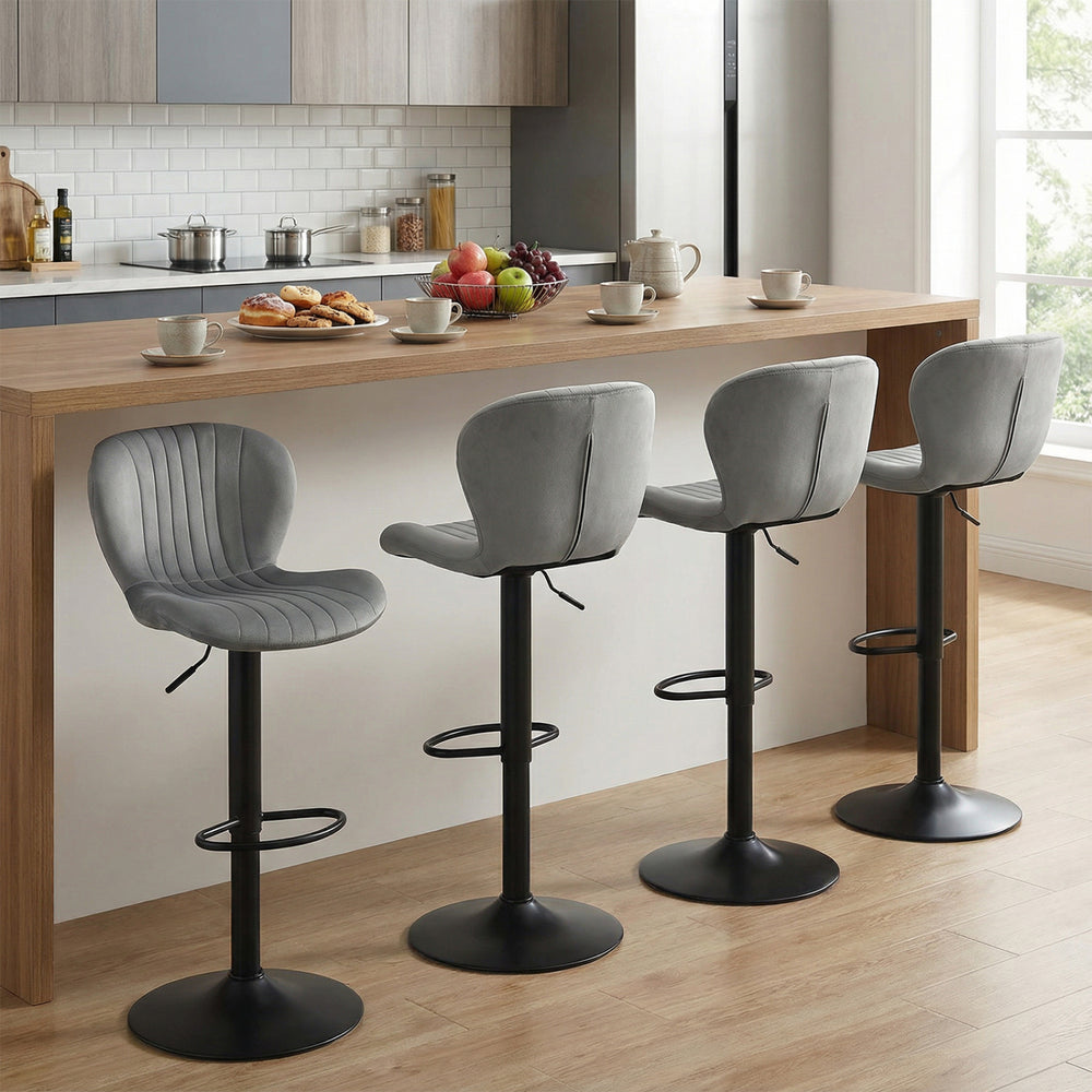 Adjustable Counter Height Chairs Set of 4 with Velvet Upholstered Backrests-Gray - Gallery View 1 of 10