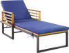 Adjustable cushioned patio chaise lounge chair in navy with acacia wood frame, perfect for poolside relaxation.