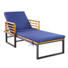 Adjustable cushioned patio chaise lounge chair in navy with sturdy acacia wood and metal frame, perfect for outdoor.