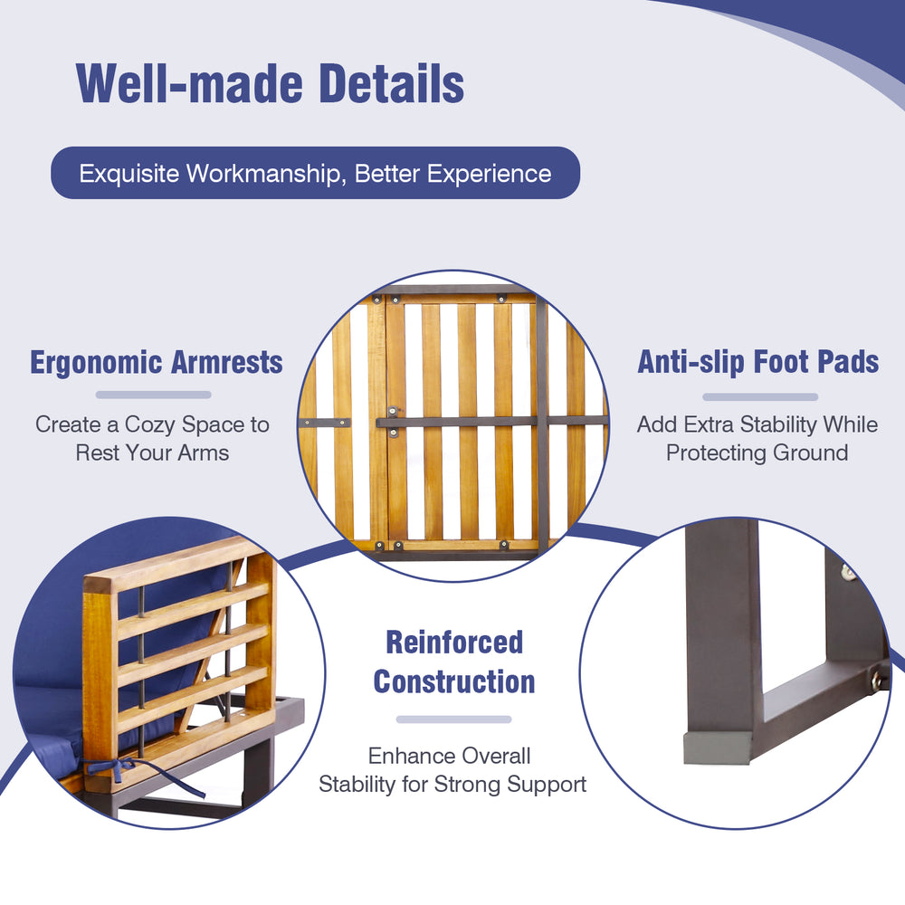 Adjustable cushioned patio chaise lounge chair with ergonomic armrests and reinforced construction for outdoor.