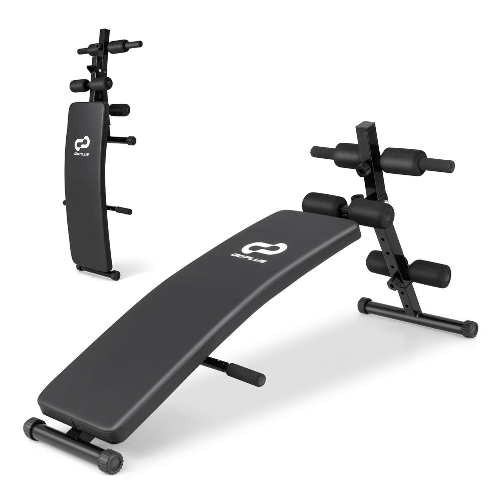 Adjustable decline sit-up bench with 5 heights, padded cushion, and sturdy construction for versatile workouts.