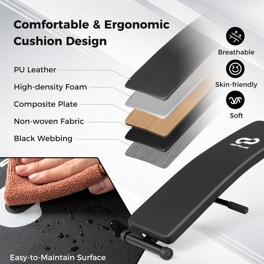 Adjustable decline sit-up bench with breathable padded cushion and sturdy metal construction for versatile workouts.